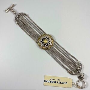 Lucky Brand Silver Tone Chain Bracelet with Center Circle Flower Center Accent